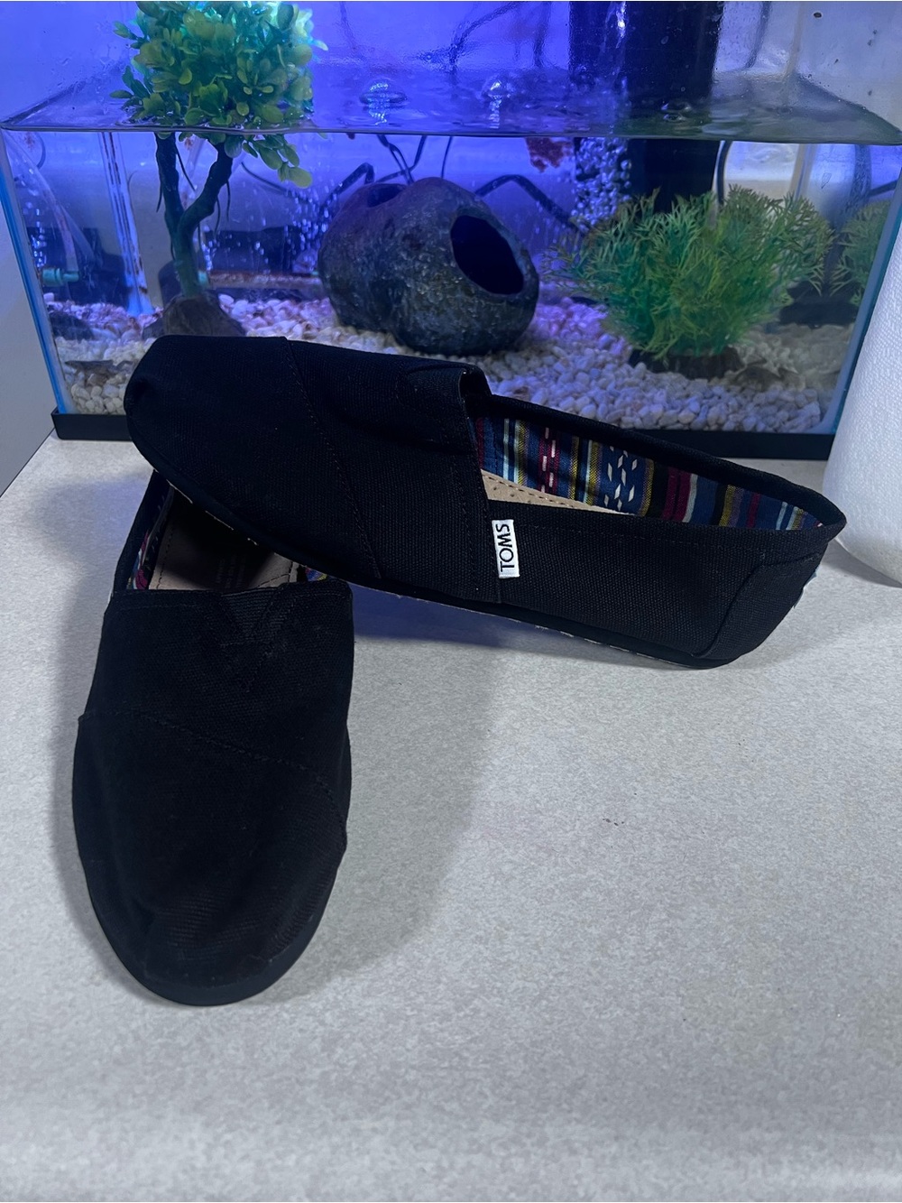 TOMS Black Canvas Slip-On Moccasins Womens